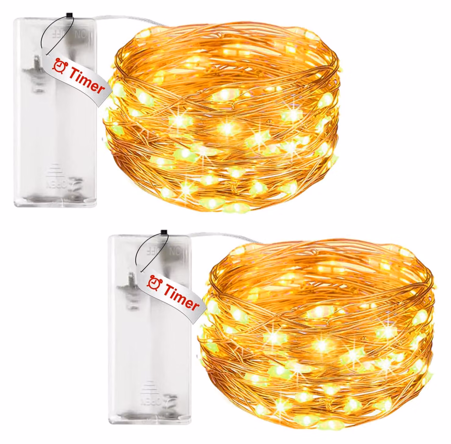 Catena luminosa a LED con timer, 30 LED, luce bianco caldo, confezione da 2 pezzi