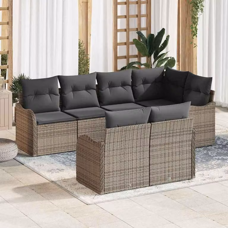 Maison Exclusive - Set Divano da Giardino con cuscino 7 pcs Grigio Poly Rattan