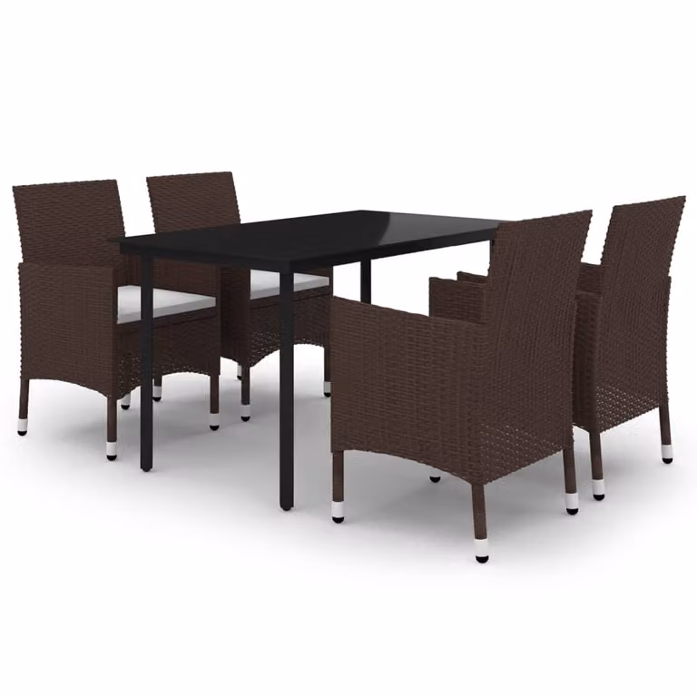 Set da Pranzo da Giardino 5 pz con Cuscini Polyrattan e Vetro