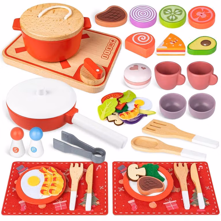 Accessori per cucina giocattolo in legno, calendario dell'avvento per bambini, regalo di Natale per bambine