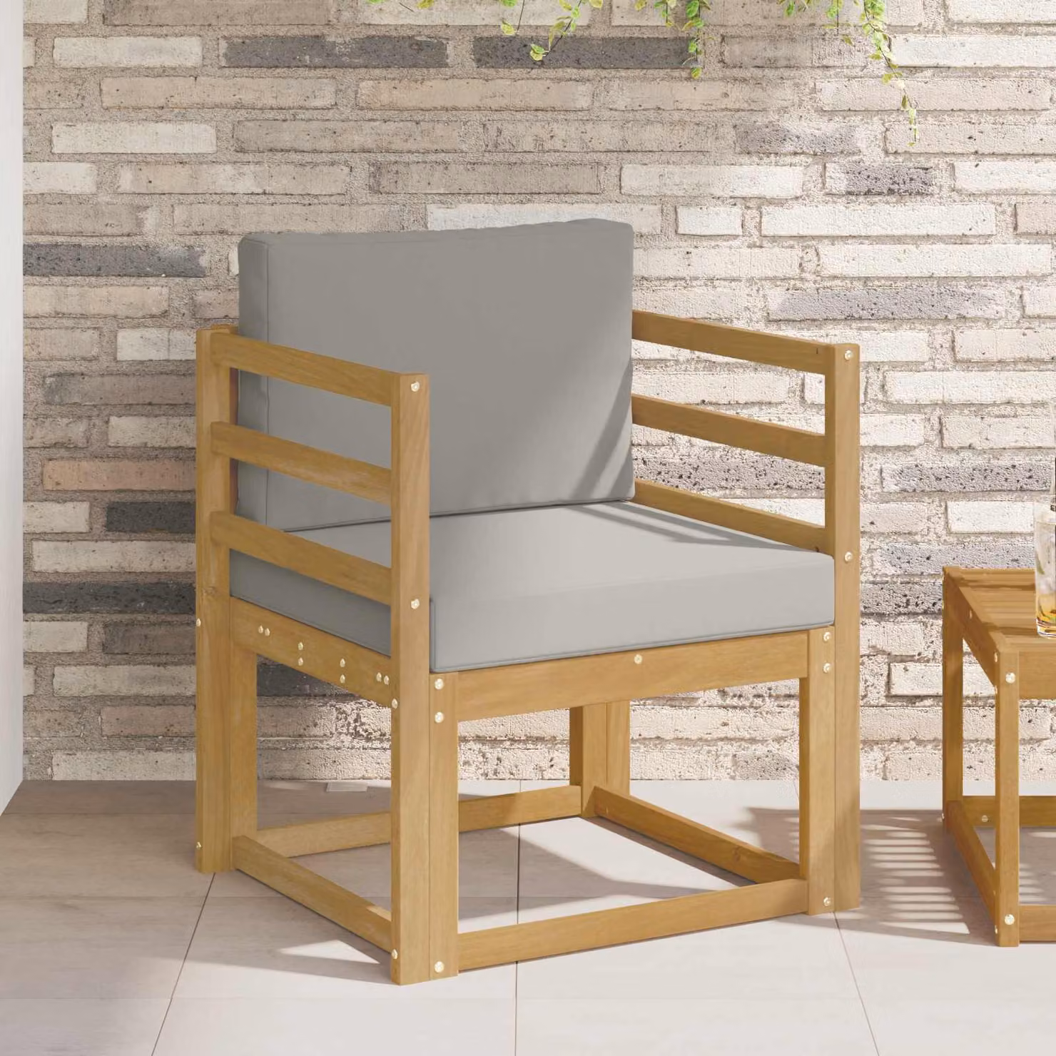 vidaXL Divano da esterno moderno in legno di acacia con tessuto bianco e grigio
