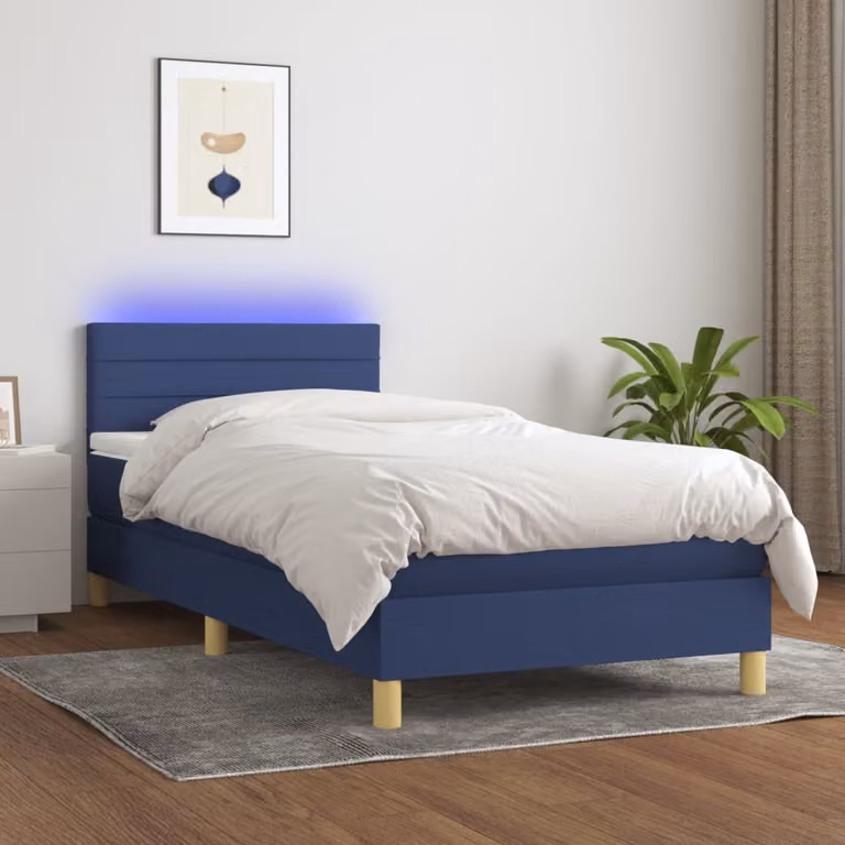 Letto Ibrido vidaXL con Materasso, Illuminazione LED Blu e Porta USB, Tessuto Blu e Bianco, L/P/H: 200 x 80 x 50 cm