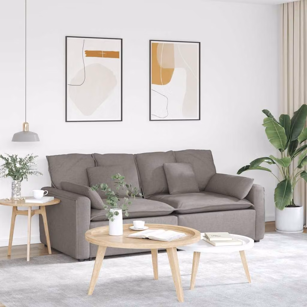 vidaXL Divano Modulare Moderno in Tessuto con Cuscini, Colore Grigio e Beige, L/P/H: 224 x 105 x 64 cm