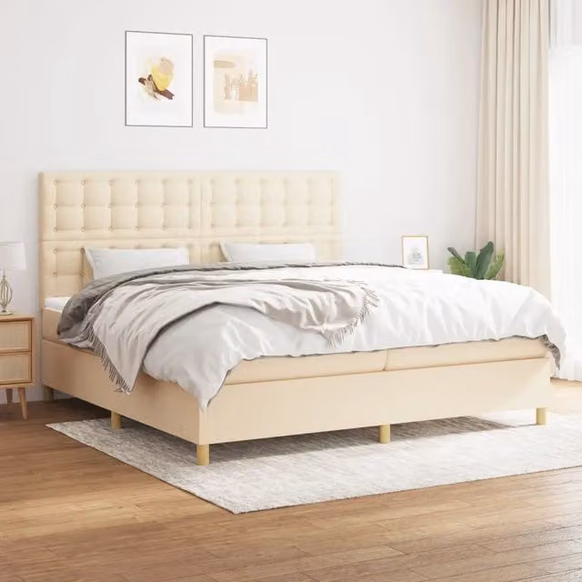 Letto Ibrido con Giroletto a Molle e Materasso vidaXL in Tessuto Beige e Bianco L/P/H: 200 x 200 x 25 cm