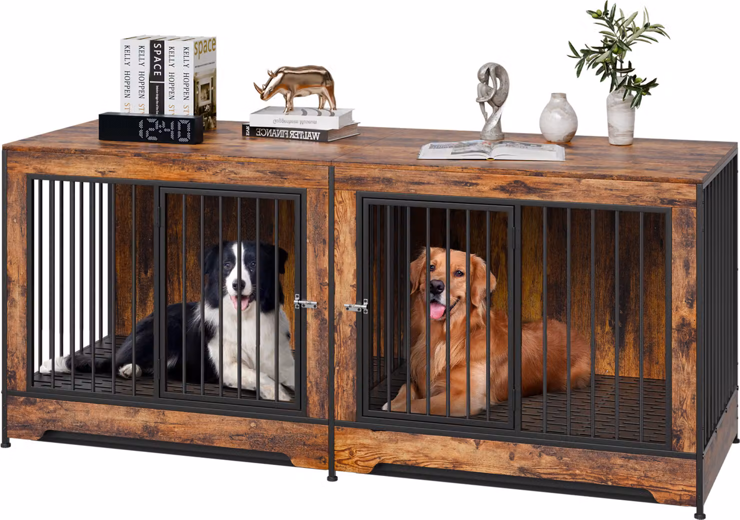 VEVOR cassa per cani, adatta per 2 cani, 1901 x 670 x 824 mm, doppia cassa per cani di taglia grande, cuccia in legno per cani, adatta per cani di taglia media e grande, marrone