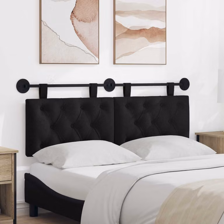 Testiera per letto sospesa vidaXL in tessuto nero con pannello imbottito, L: 130 cm, H: 55 cm, P: 7 cm