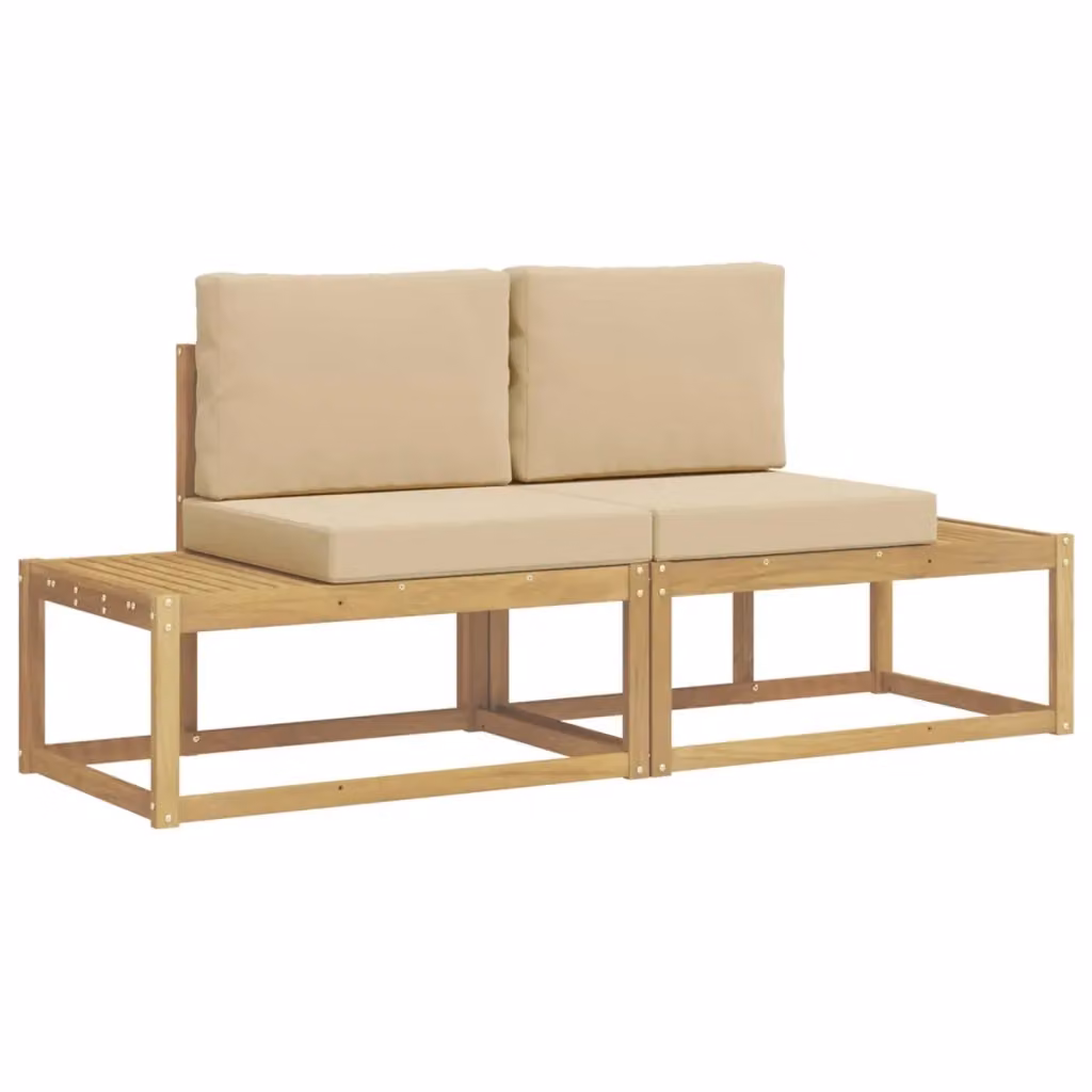 Set di 2 divani da esterno a 2 posti vidaXL in legno trattato e poliestere bianco e beige con cuscini inclusi – 2