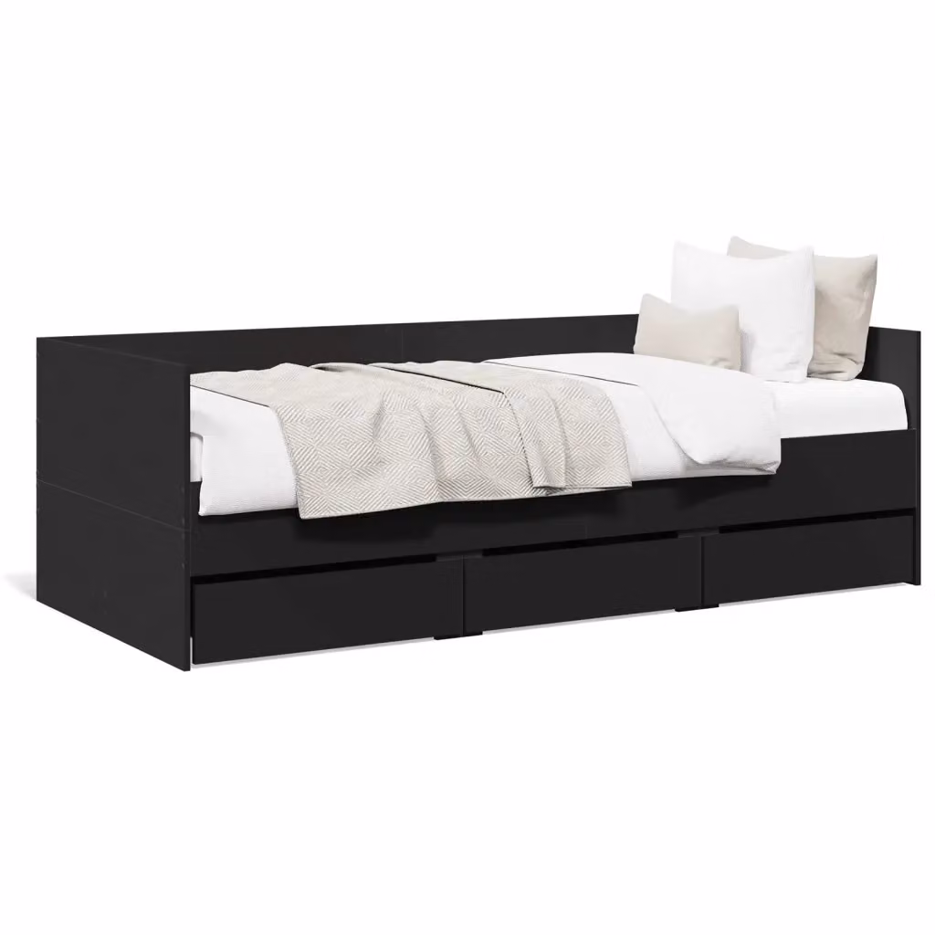 vidaXL Divano Letto Moderno con Cassetti in Tessuto Nero L: 193 cm, P: 78 cm, H: 65 cm – 2