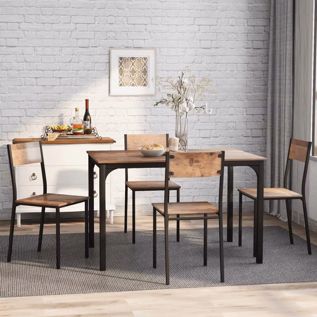 Set tavolo da pranzo con 4 sedie WISHDOR, design minimalista in marrone, struttura in metallo e legno, L: 108 cm, P: 65 cm, H: 75 cm – 2