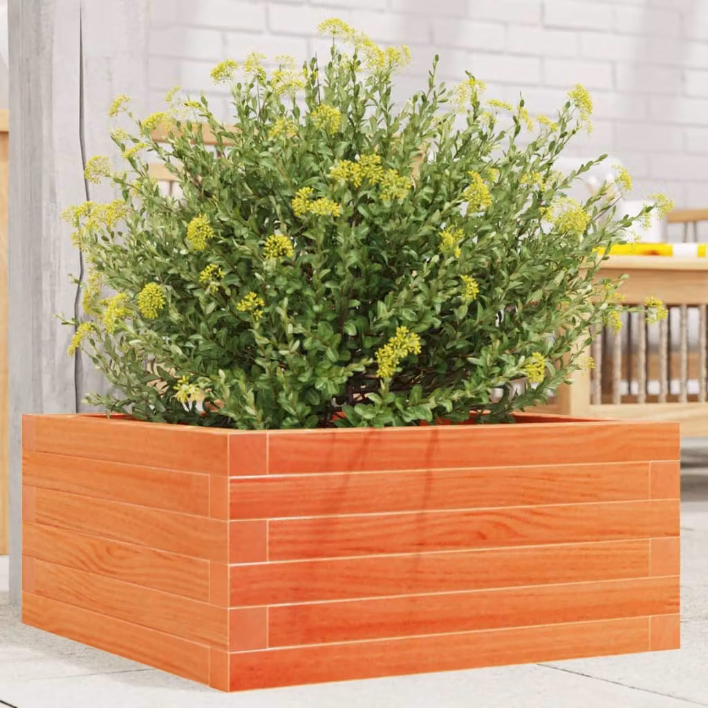 Fioriera da giardino vidaXL in legno di pino massello, colore marrone, L: 50 cm, P: 50 cm, H: 23 cm