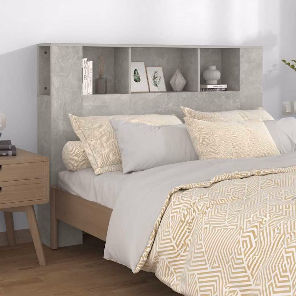 Testiera con scomparti e ripiano integrato vidaXL in legno MDF, Grigio Cemento, L 140 x P 18,5 x H 104,5 cm