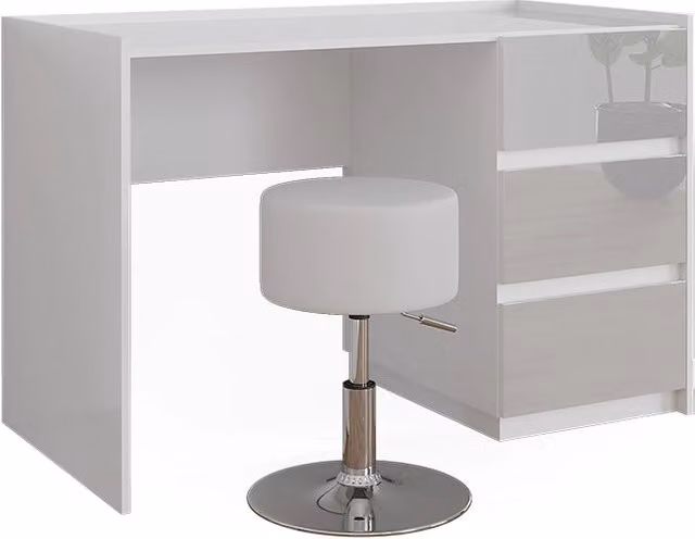 Tavolino da toilette Marla Bianco lucido 120 cm senza specchio, con sgabello Vicco