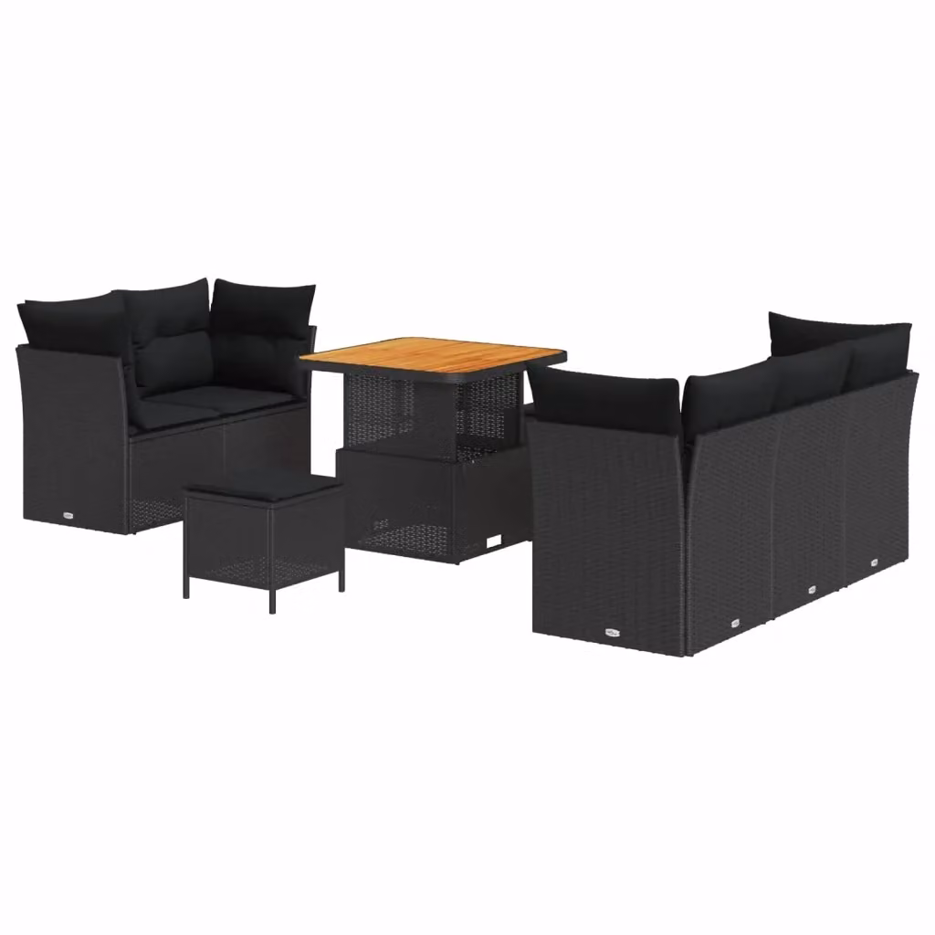Set Divano da Giardino Moderno vidaXL 8 Pezzi Nero con Cuscini e Tavolino da Caffè in Polyrattan e Acciaio – 2