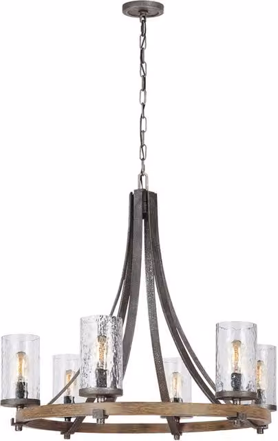 Lampadario Industrial Angelo Acciaio Anticato Metallo Vetro Grigio 6 Luci E27