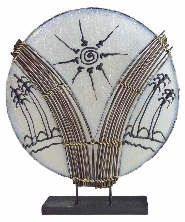 Lampada decorativa Lampada d'atmosfera Lampada asiatica Lampada da terra Lampada da tavolo Lampada da tavolo Bali Asia PALME small 36 cm, bianco