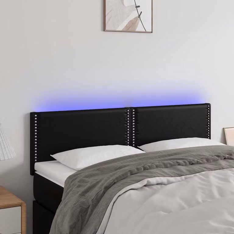 Testiera per letto vidaXL in similpelle nera con illuminazione LED e porta di ricarica USB, L 144 cm x P 5 cm x H 78-88 cm