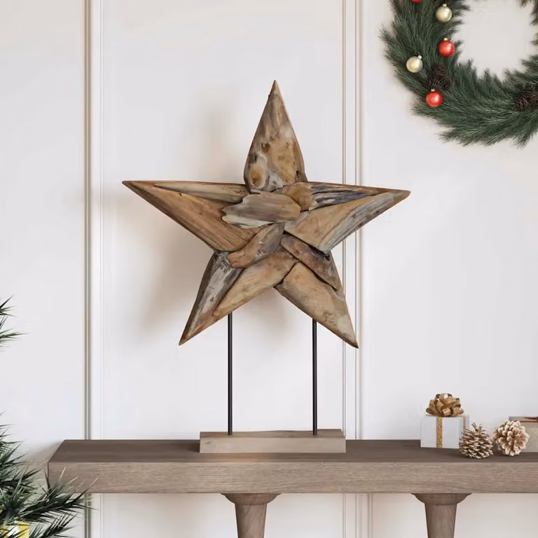 vidaXL Stella di Natale in legno di teak solido marrone L: 59,5 cm, P: 18 cm, H: 74 cm