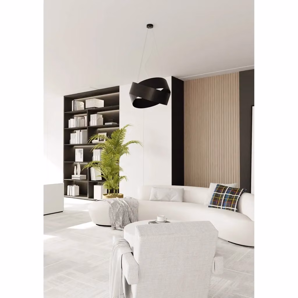Lampada a sospensione moderna Luceart-Classic in acciaio inossidabile nero e cromato a forma di anello – 2
