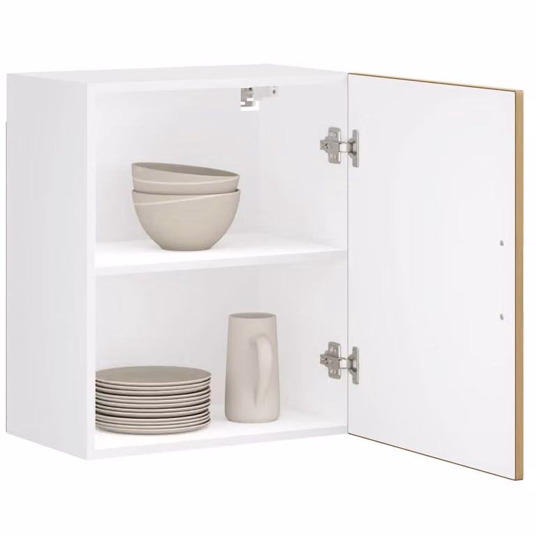 Set di 2 pensili da cucina moderni vidaXL in MDF bianco e marrone con ante a battente e ripiani interni