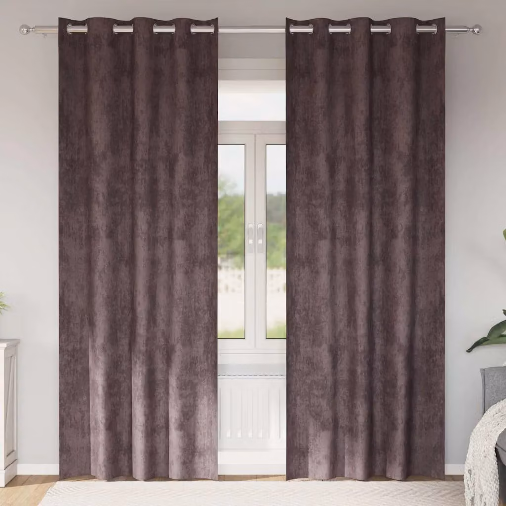Set di 2 tende vidaXL in velluto marrone con oscuramento e isolamento termico, L: 140 cm, H: 260 cm