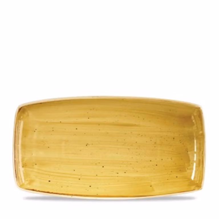 Piatto da portata oblungo in porcellana giallo stone, cm. 35x19, 12 pezzi