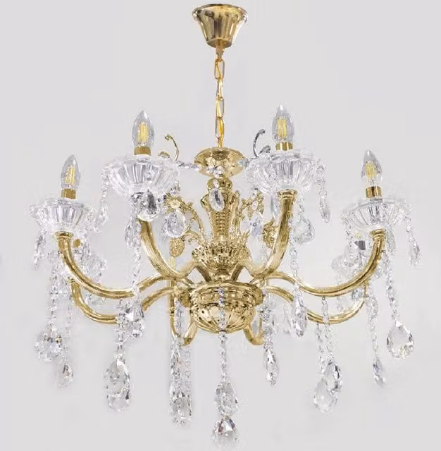 Trade Shop - Lampadario Soffitto 8 Bracci Attacco E14 Pendenti Acrilico Oro Argento A19 - Oro