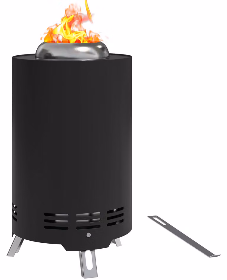 Ciotola da fuoco Ø16x25cm in acciaio inox Pozzetto da fuoco con attizzatoio Ciotole da fuoco senza fumo nere