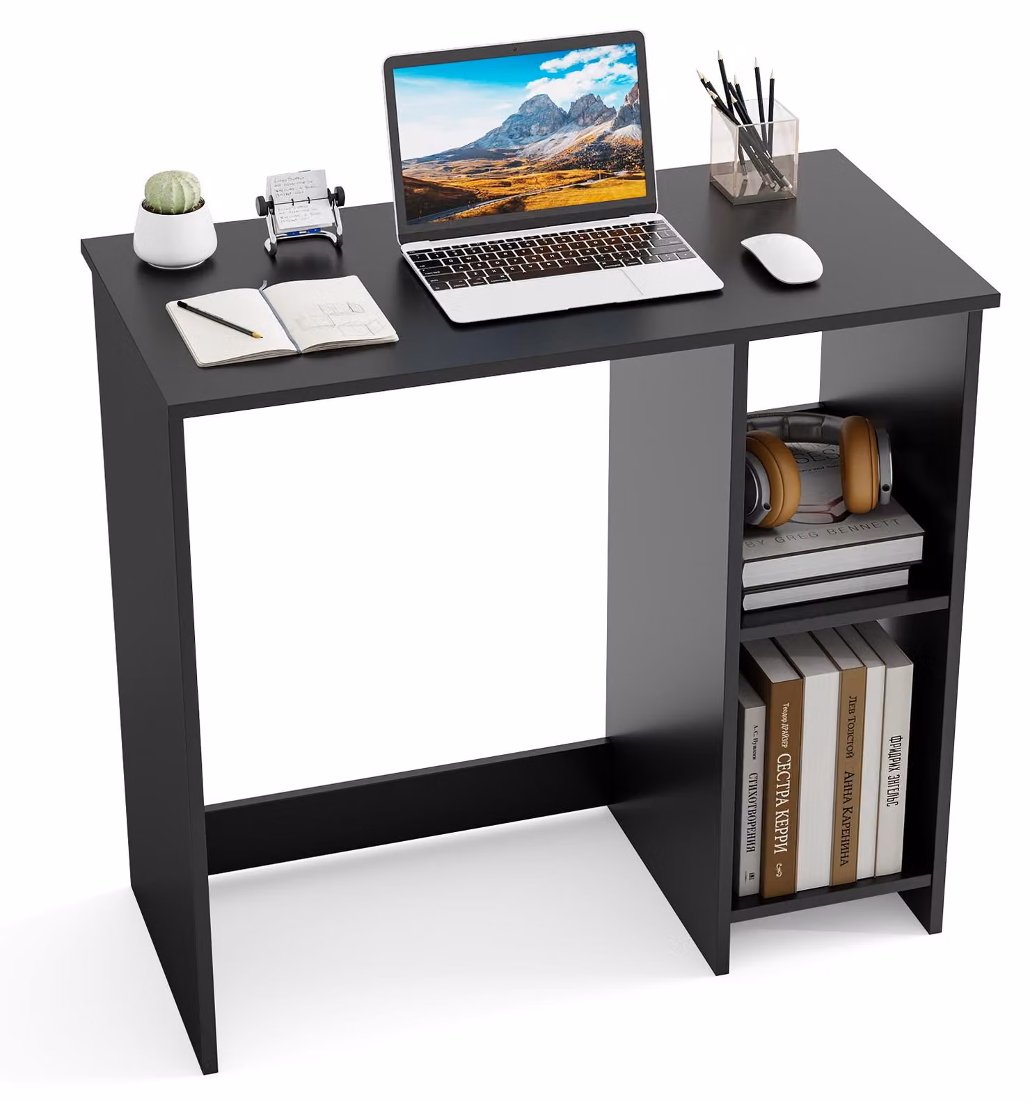 COSTWAY, scrivania compatta, tavolo per computer con 2 scomparti, scrivania per piccoli spazi, tavolo per PC in stile semplice, 80 x 40 x 74 cm, nero