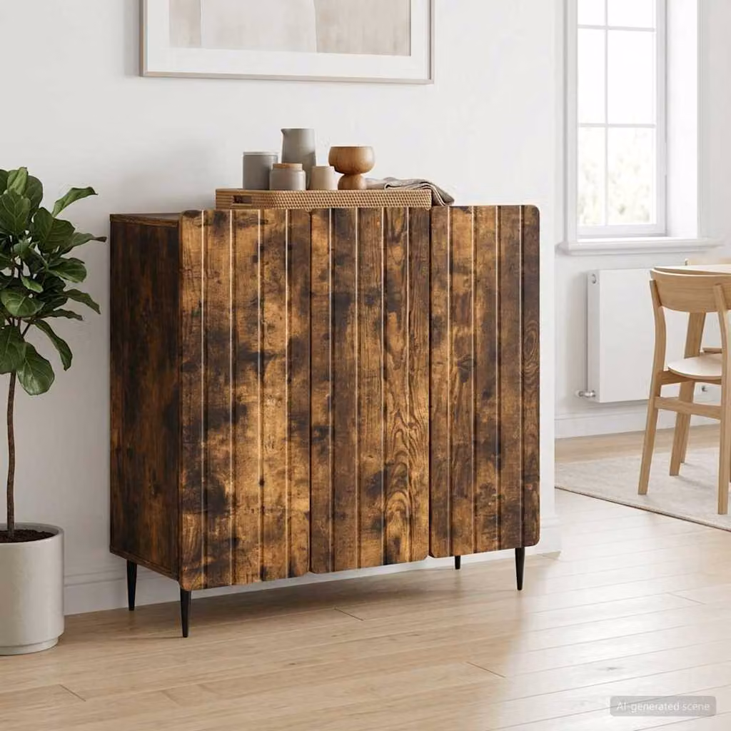 Credenza moderna vidaXL in legno ingegnerizzato color rovere fumo, L 89 cm x P 34,5 cm x H 82 cm