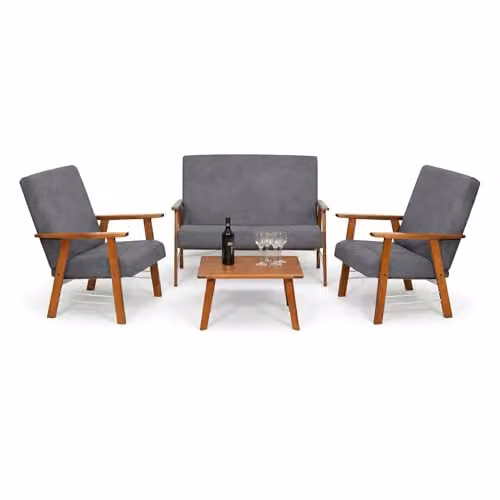 MA MAISON Set Salottino da Giardino in Legno Tabacco - Divano, Poltrone, Tavolo, in Tessuto, Imbottito, Braccioli, da Arredo, per Soggiorno, Terrazza, Resistente, Moderna - Made in Italy (Grigio)