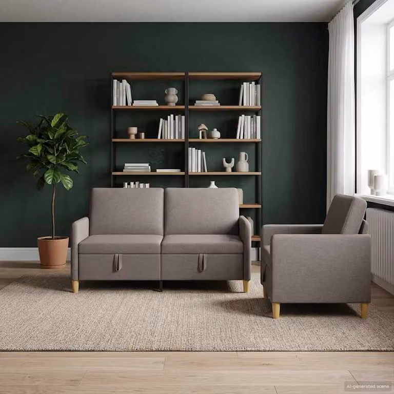 Set di divani moderni vidaXL con contenitore, rivestimento in tessuto e seduta a sollevamento, 2 pezzi