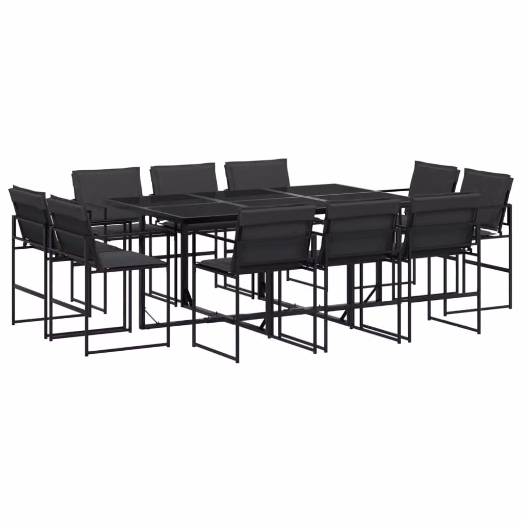 Set da Pranzo da Giardino 11 pz con Cuscini Nero in Textilene