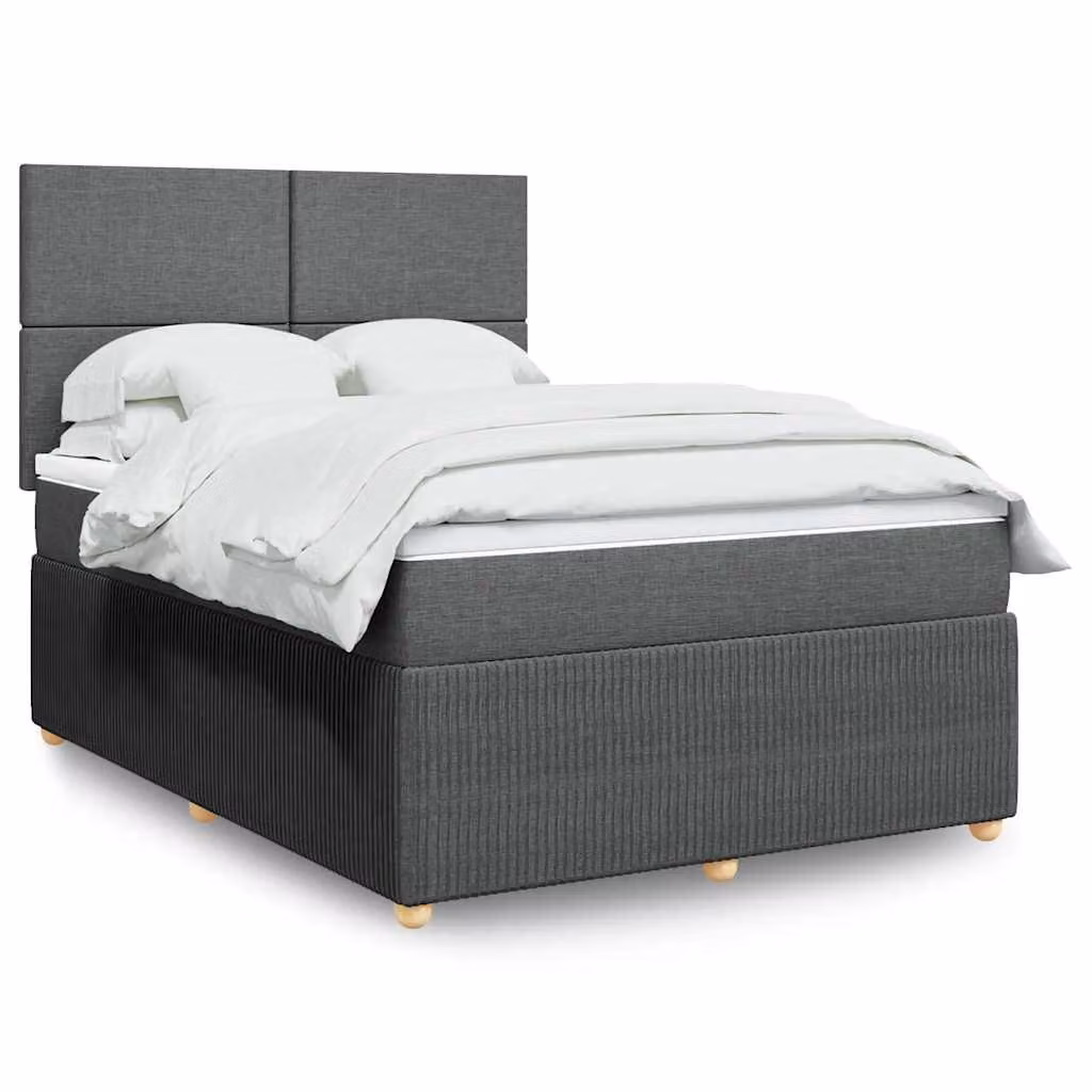 vidaXL Letto Ibrido con Materasso e Giroletto a Molle in Tessuto Grigio e Bianco L/P/H: 160 x 200 cm – 1