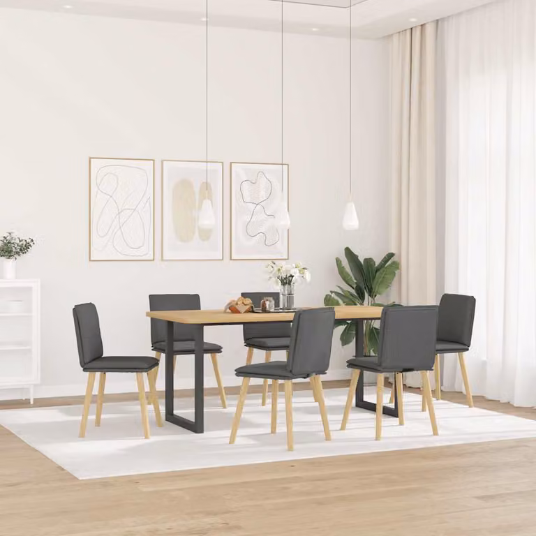 Set di 6 sedie da pranzo vidaXL in tessuto grigio con struttura in legno e metallo per soggiorno o cucina