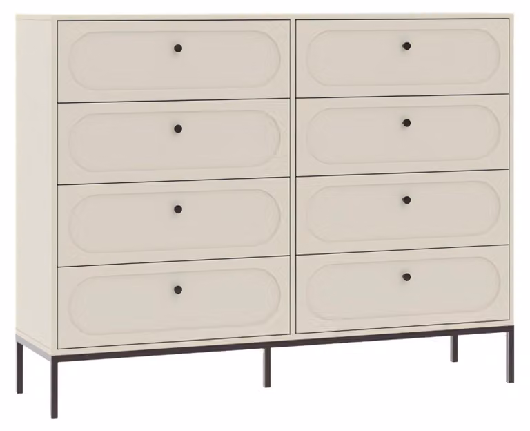 Comodino con 8 cassetti, in legno impiallacciato, dimensioni 150 x 40 x 115,5 cm