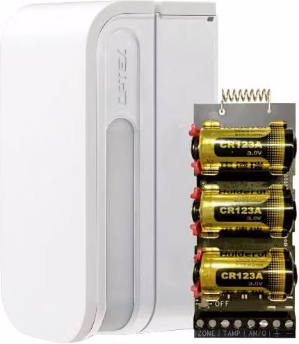 Sensore di movimento wireless Hikvision AX PRO Optex AXPRO-BXS-RAM-W con doppio PIR e trasmettitore, Bianco