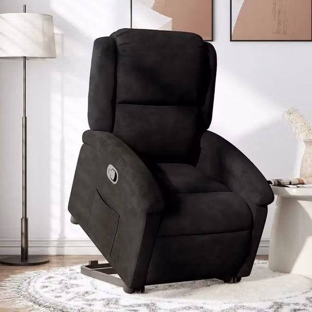 Poltrona Alzapersona Reclinabile vidaXL in Velluto Nero con Assistenza Elettrica per Anziani – 1