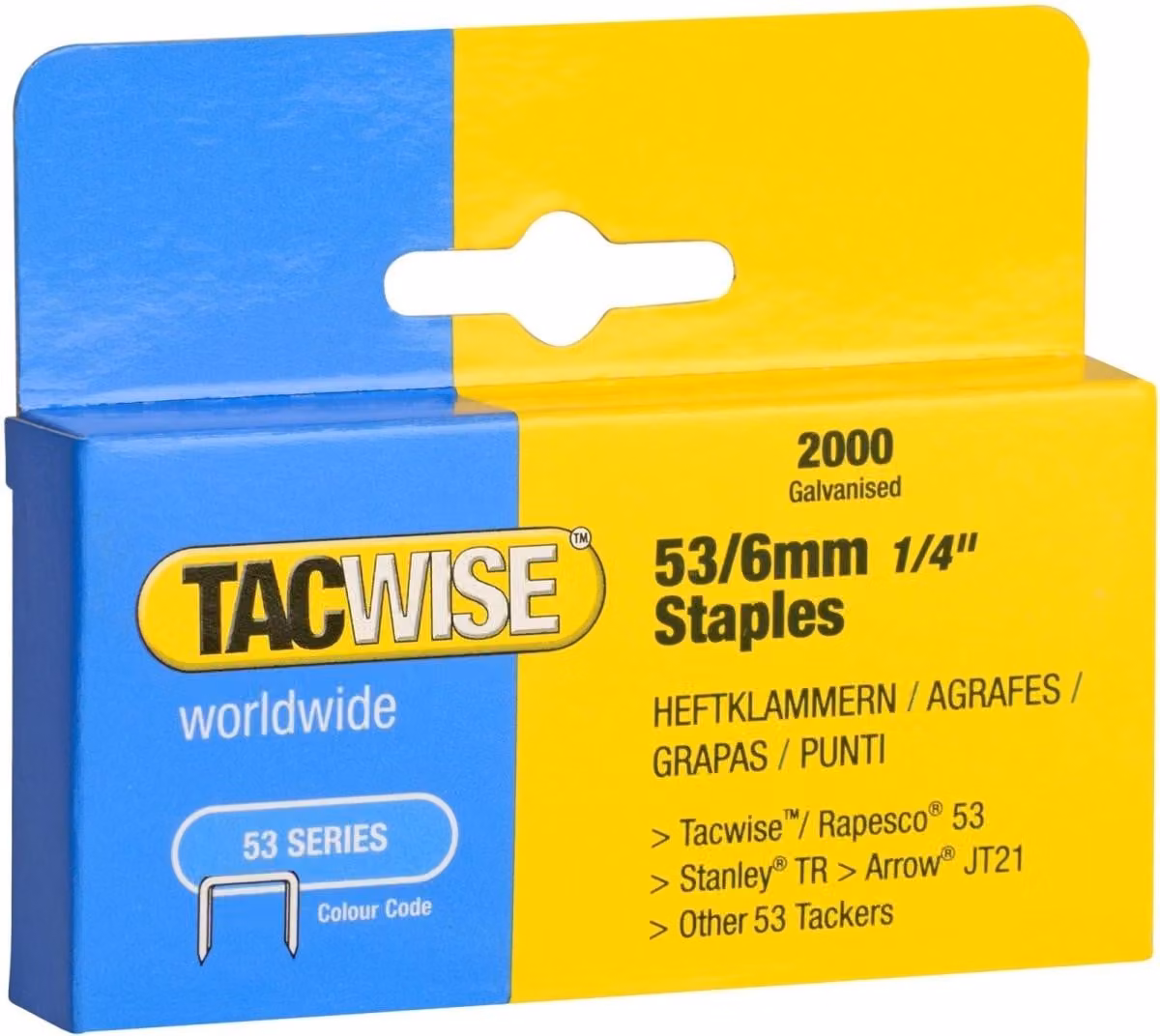 TACWISE 334 Graffe TACWISE 53/6 mm, zincate, 2.000 pezzi