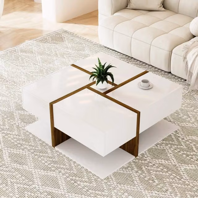 Tavolino da salotto Zephmum moderno con 4 cassetti e finitura lucida, L/P/H: 78 x 78 x 34,8 cm