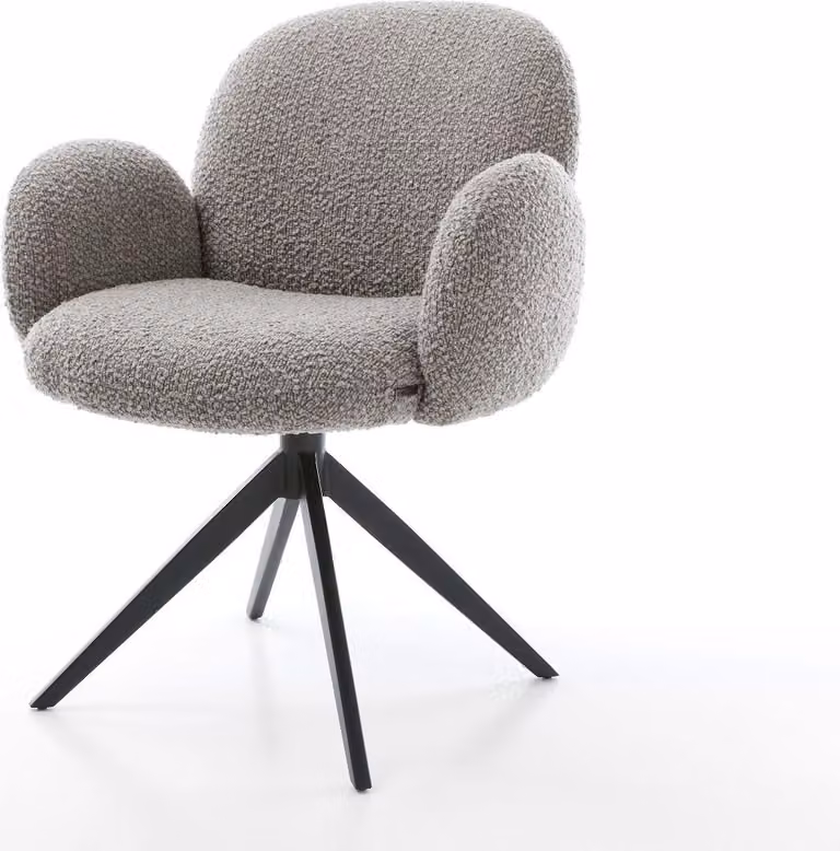Sedia girevole DELIFE Nube-Flex con braccioli Bouclé grigio argento Base a croce larga Nera Girevole a 360° Funzione oscillante Molle insacchettate