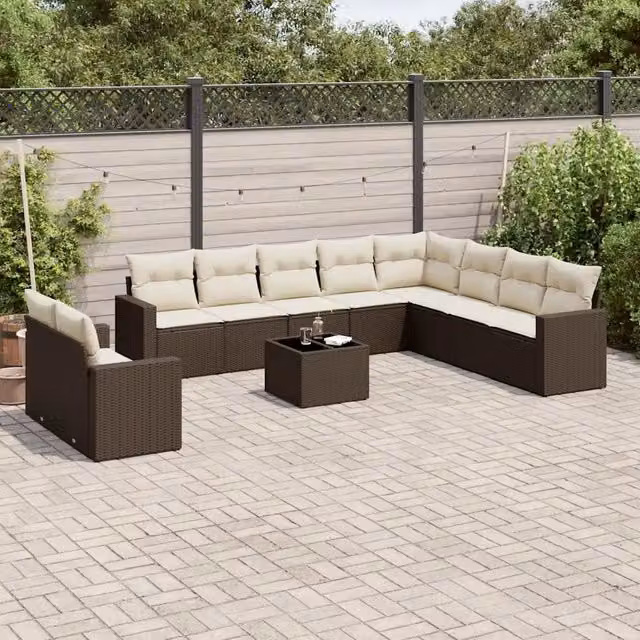 Set Divani da Giardino 11 pz con Cuscini Polyrattan Marrone 3251520