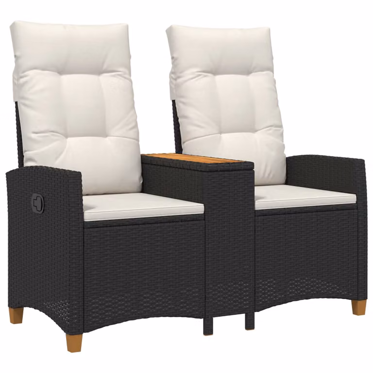Panchina reclinabile con tavolo a 2 posti vidaXL in rattan e metallo, colori nero e bianco crema, L 126 x P 65 x H 112 cm