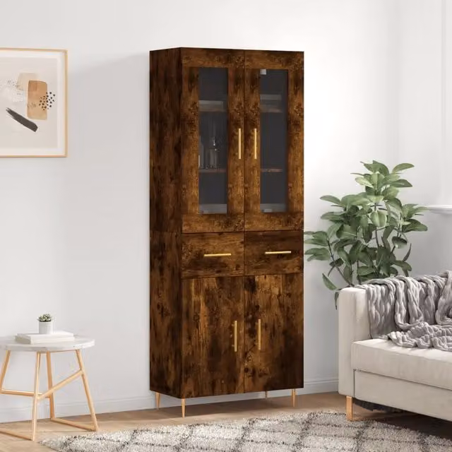 Credenza-Buffet-Armadio da cucina Rovere Fumo 69,5x34x180 cm in Legno Multistrato 798597