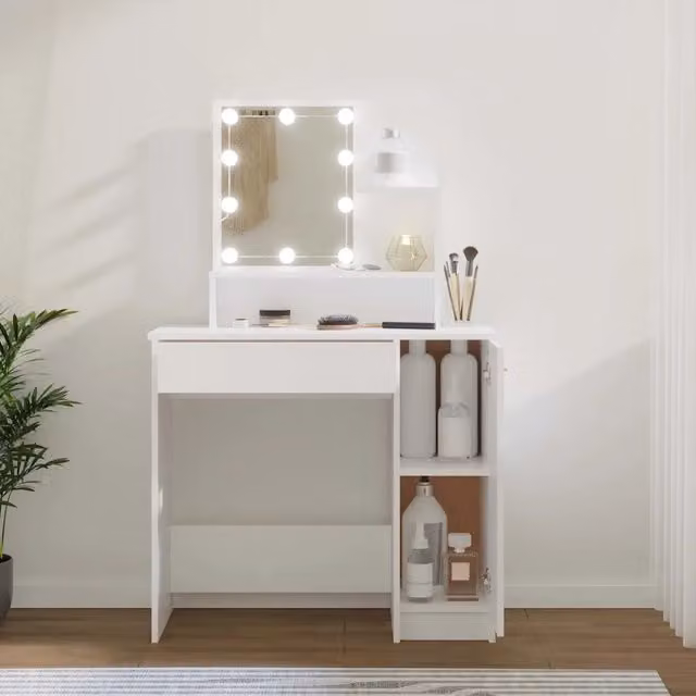 Toeletta con LED Hollywood bianca vidaXL L: 86,5 cm, P: 35 cm, H: 136 cm – 1