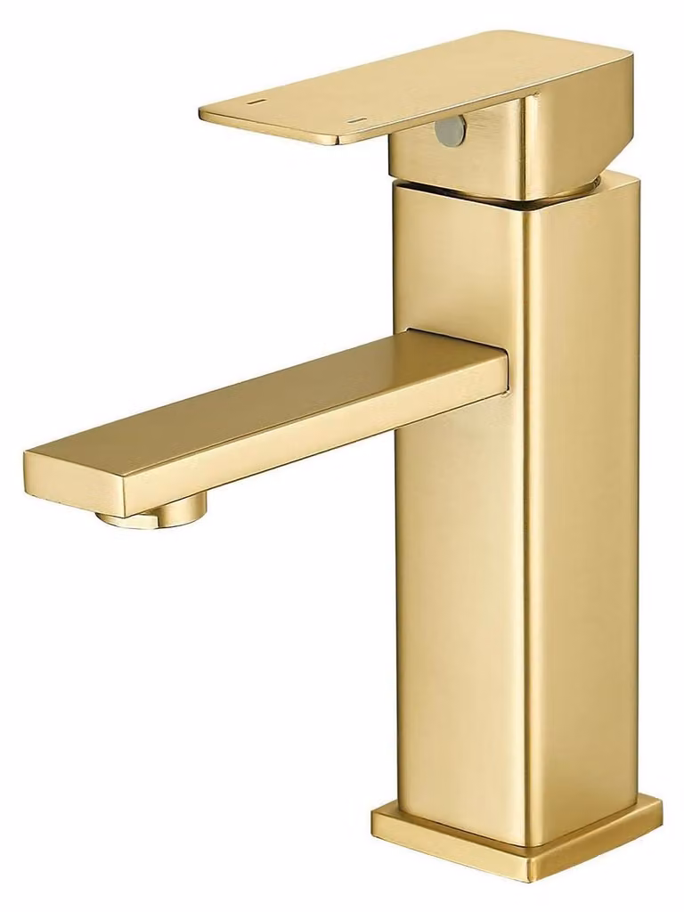 Miscelatore monocomando per lavabo, acciaio inossidabile, finitura dorata