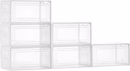 Set di 6 Scatole Porta Scarpe VEVOR Impilabili in Plastica Trasparente con Chiusura Magnetica, Adatte Fino alla Taglia 13 USA, Bianco Trasparente