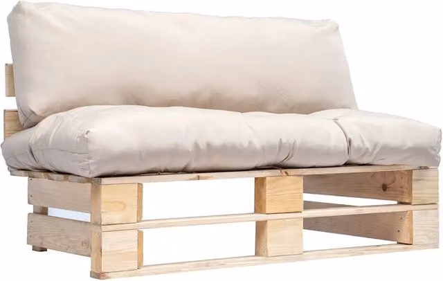 Divano da Giardino a Pallet con Cuscini Sabbia in Legno di Pino