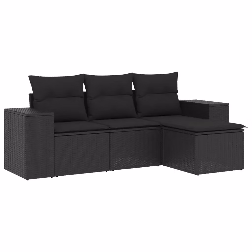 Set Divani da Giardino Moderno in Polyrattan Nero con Cuscini DESIGN IN per Esterno – 2