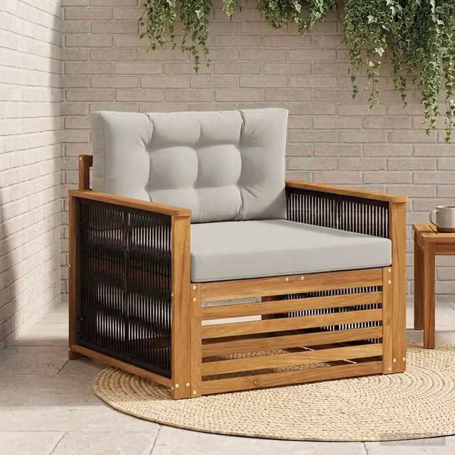 Divano centrale da esterno vidaXL in legno di acacia con cuscini beige e grigio – 1