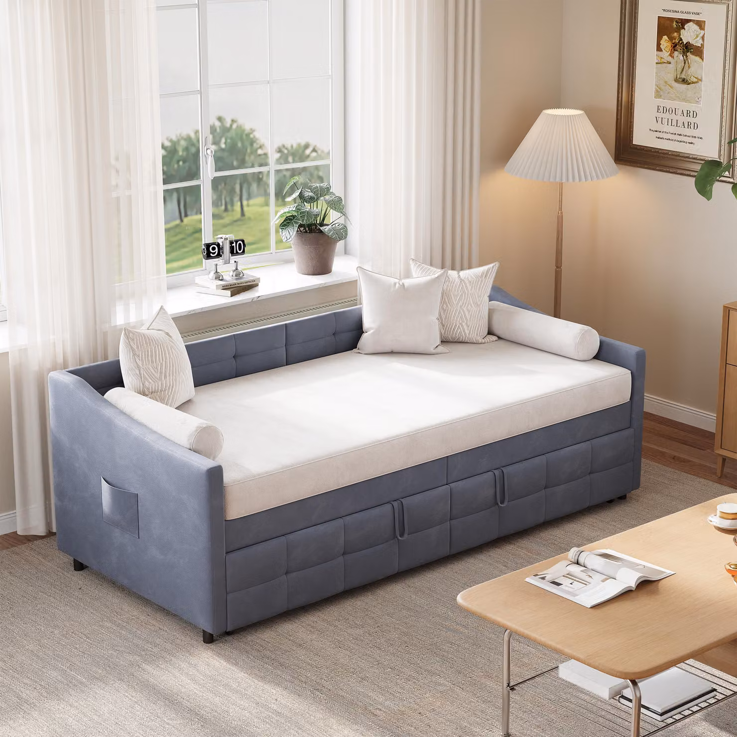 Divano letto estraibile 90×200 cm grigio in velluto – divano letto per appartamenti, uffici domestici e camere degli ospiti, letto singolo salvaspazio